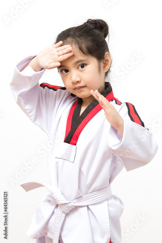 Leinwand Poster Little asian child in fighting action