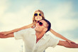 © Syda Productions - happy father and child in sunglasses over blue sky