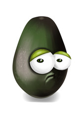 Wall Mural - Sad black avocado cartoon, a depressed, disappointed character.