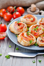 Puff Pastry Rolls With Ham And Chese. Baked Snacks