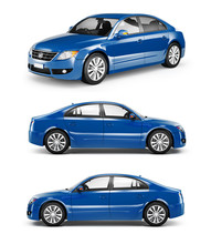 3D Image Of Blue Family Car