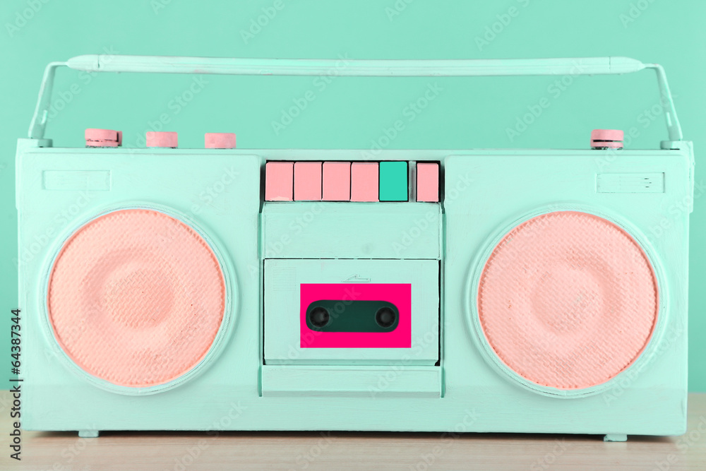 Colorful retro radio, on blue background