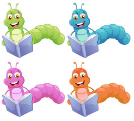 Sticker - Four worms reading