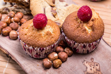 Home Made Muffins With Hazelnuts And Cookies