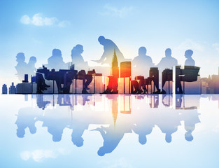Wall Mural - Abstract Image of Business Meeting in a Cityscape