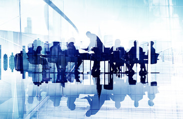 Wall Mural - Business People's Silhouettes in a Meeting