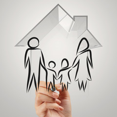 Wall Mural - hand drawing 3d house wtih family icon as insurance concept