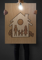 Wall Mural - hand draw family and house as insurance concept