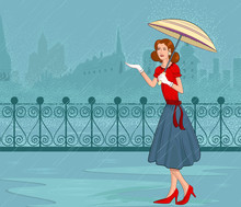 Retro Lady With Umbrella
