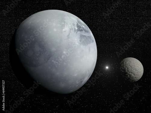 Cuadros en Lienzo Pluton, Charon and Polaris star - 3D render