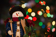 Snowman Doll with Skis and Christmas Lights