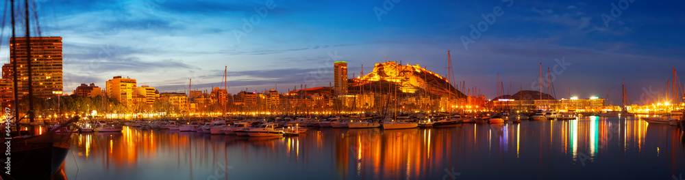 Alicante in night, Spain - obrazy, fototapety, plakaty 