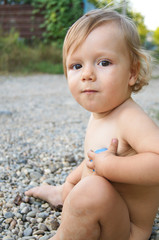 funny little boy closeup