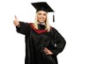 © Nejron Photo - Happy graduated student girl with thumb up isolated on white