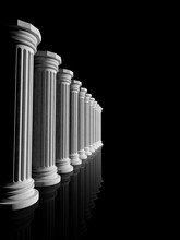 Ancient White Marble Pillars In A Row Isolated On Black