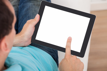 Poster - Man Looking At Blank Screen Of Digital Tablet
