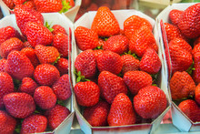 Strawberries In Boxes As Healthy Food On Sale