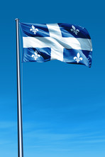 Quebec (Canada) Flag Waving On The Wind