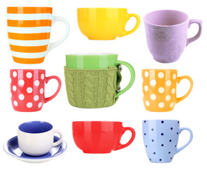 Canvas Print - Collage of colorful mugs isolated on white