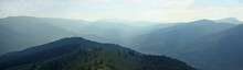 Panoramic View Of Summer Carpathian Mountains In Evening