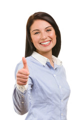 young smiling business woman in ok gesture