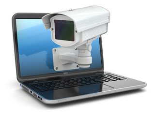 Poster - Internet security. Laptop and CCTV
