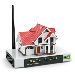 Poster - Home wireless network. House on wi-fi  router.