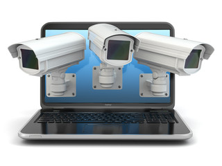Poster - Internet security. Laptop and CCTV