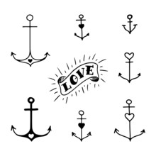 Set Of Seven Hand Drawn Anchors
