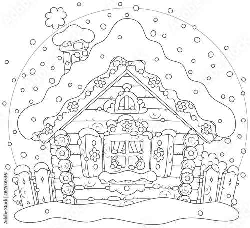Rustic Log House Covered With Snow On Christmas Buy This Stock