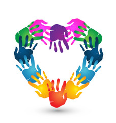 Wall Mural - Hands heart shape voluntary team concept logo icon vector