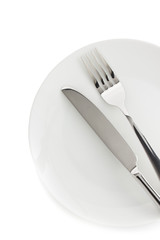 Poster - plate, knife and fork  on white background