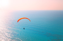 Paraglider Soaring Over The Seashore