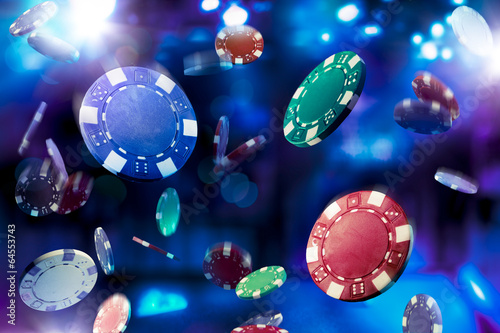 Fotografie, Obraz High contrast image of casino chips falling