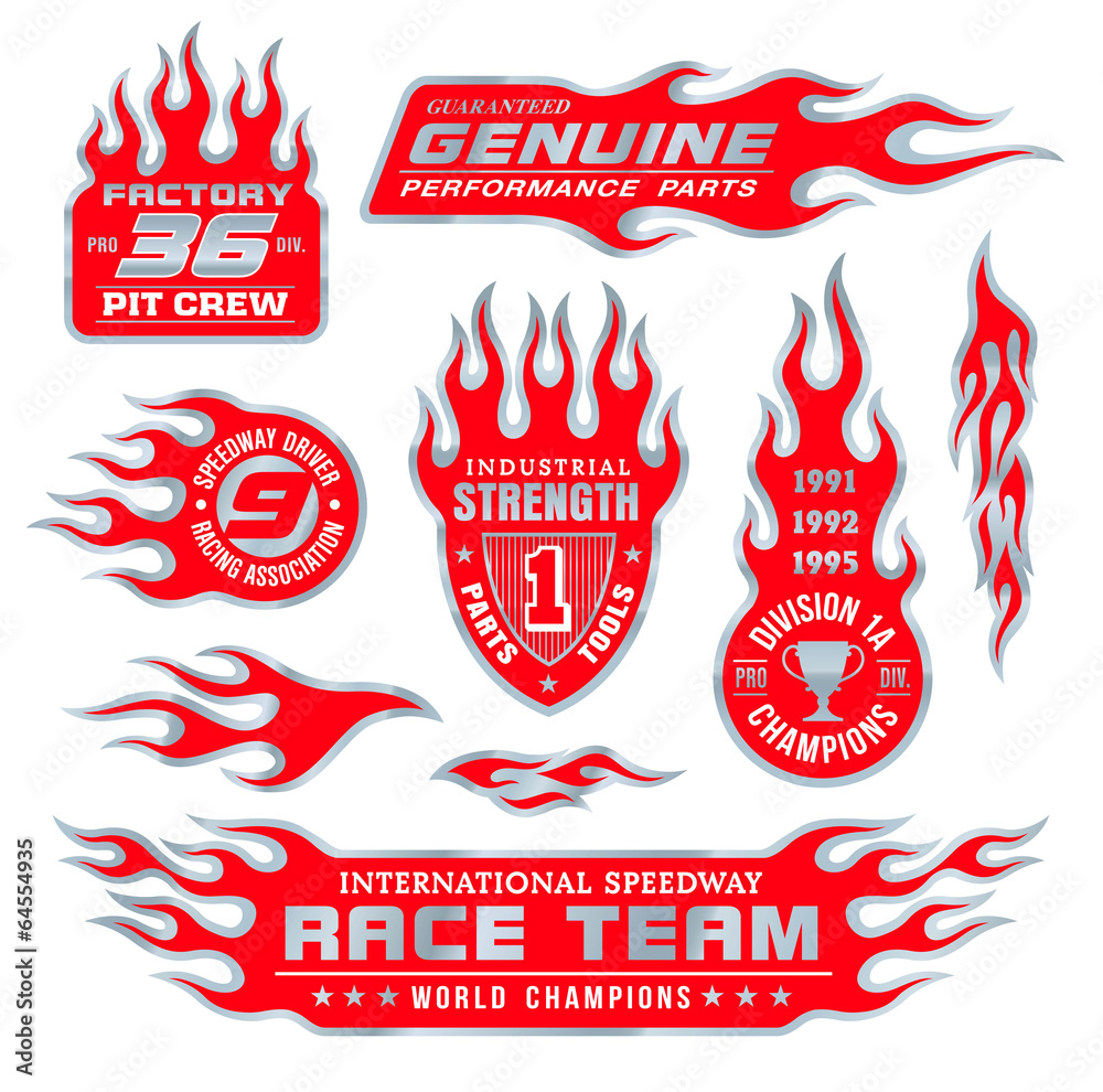 Flame logo emblems set - obrazy, fototapety, plakaty 