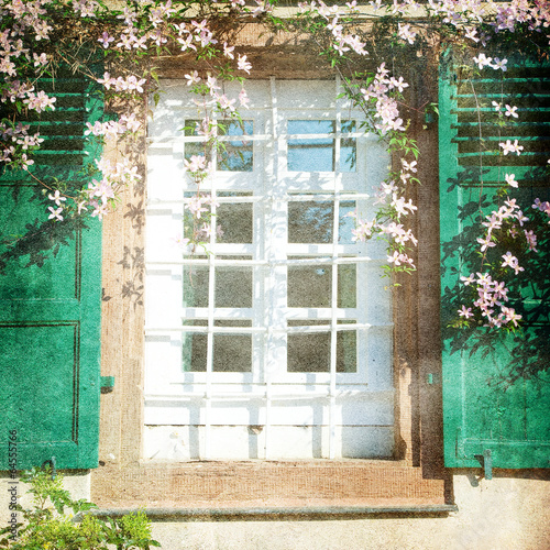 Foto-Schmutzfangmatte - Shabby Chic Background with window and flowers (von Kanea)