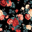 Vector seamless floral pattern with roses on black background