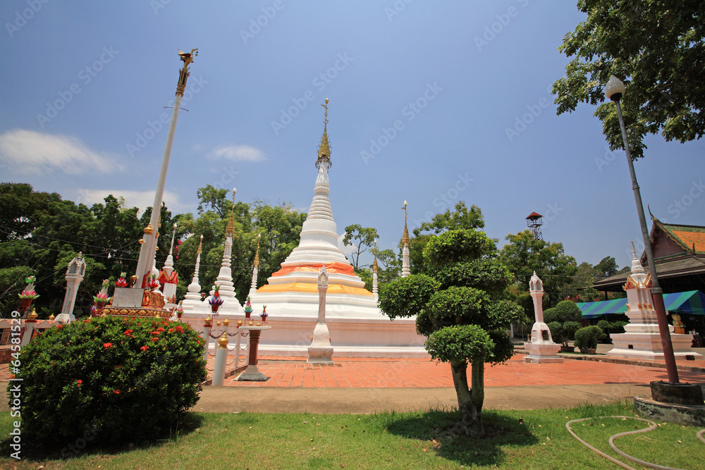 Many white pagodas of Thai temple