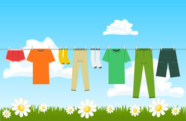 Illustration of clothes drying outdoor