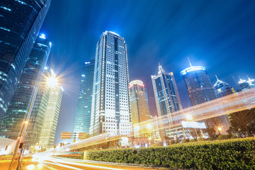 futuristic urban buildings at night