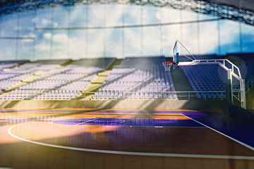 Wall Mural - Basketball arena render in orange toning