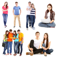 Canvas Print - Collage of young students isolated on white