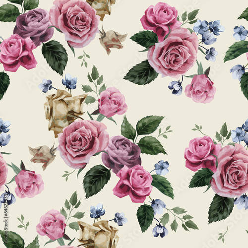 Naklejka ścienna Vector seamless floral pattern with roses on light background