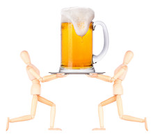 Wooden Dummy Waiter With Beer On Tray