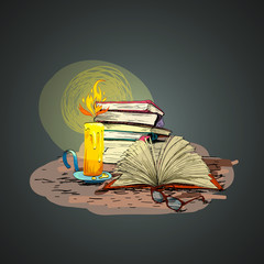 Wall Mural - Candle book doodle