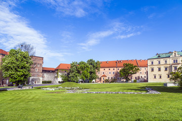 Wall Mural - Wawel castle on sunny day with blue sky and white clouds