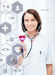 © Syda Productions - female doctor with stethoscope and virtual screen