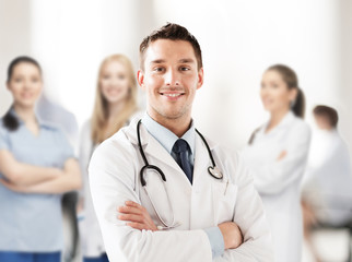 Poster - young male doctor with stethoscope