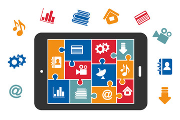 Aufkleber - Multimedia icons on tablet screen