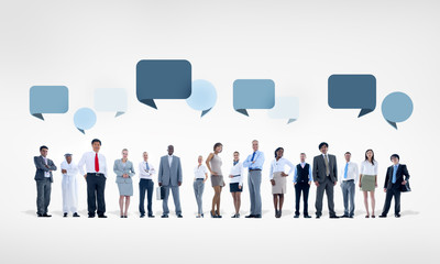 Wall Mural - Multiethnic Business People in a Row with Speech Bubbles